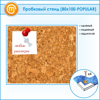 Пробковая доска, 100х80 см (IN-05)